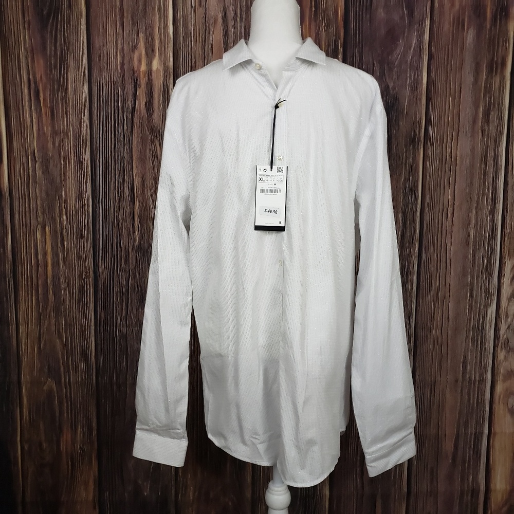 Zara Man Slim Fit Silver Striped Button Down.